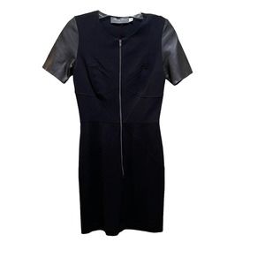 Hunter Difon by Hunter Bell Leather Knit Sheath Dress Black Size Small